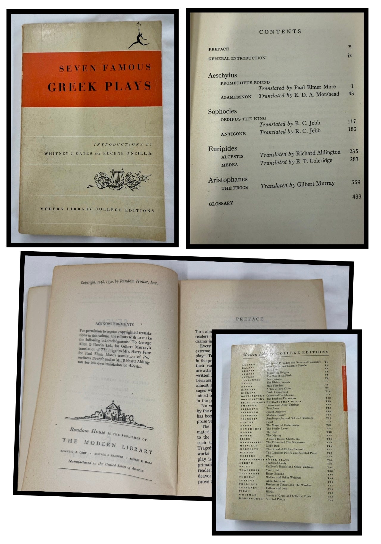 Seven Famous Greek Plays (1950, Random House Modern Library, College Editions)